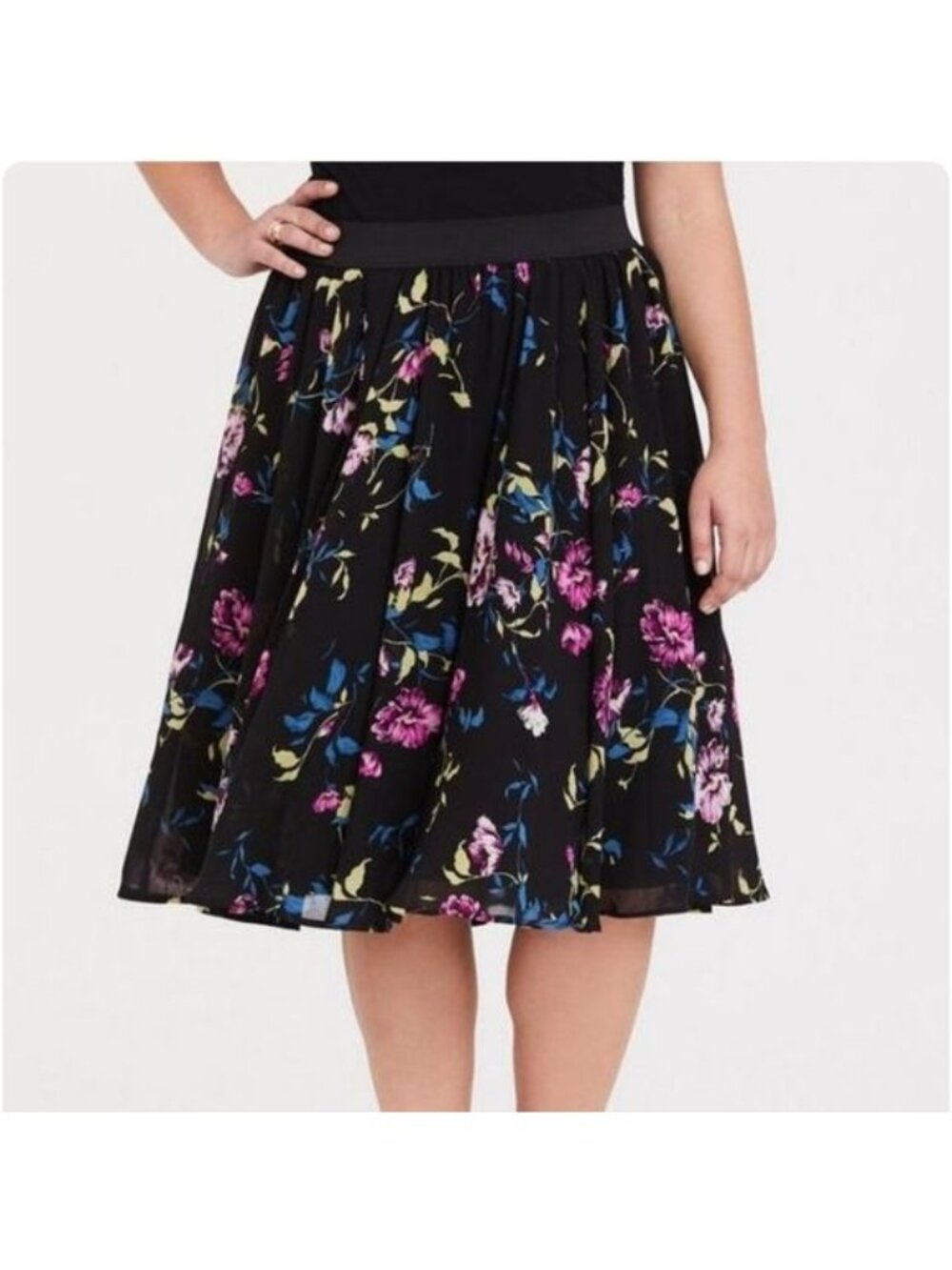 Torrid women's 3/4 3X 4X black floral tulle circle midi‎ skirt whimsygoth fairy